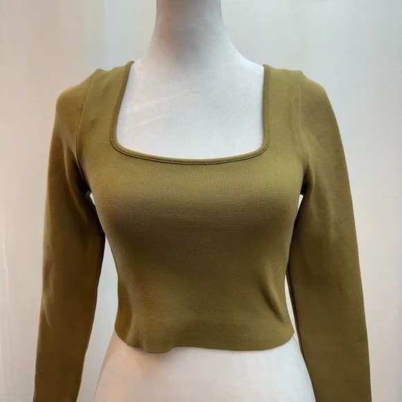Zara Green Long Sleeve Crop Top S - Picture 2 of 4